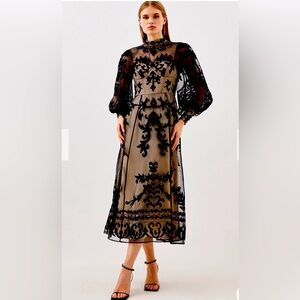 Karen Millen Black and Beige Long Sleeve Dress